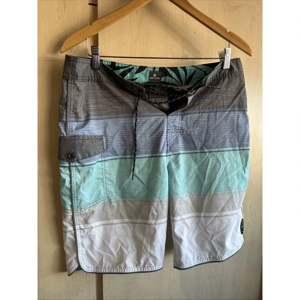 Rip Curl Mens 32 Waist Swim Trunks Board Shorts Surfing Multicolor Stripe Pocket